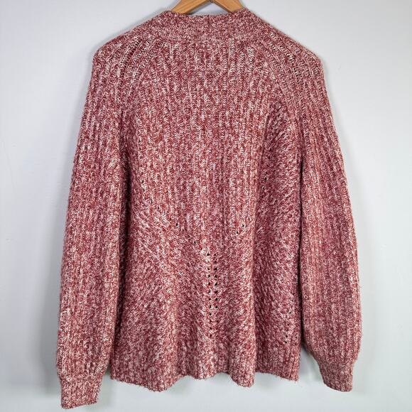 CABI CHUNKY CABLE KNIT GRANDMA CORE BUTTON DOWN CARDIGAN RED CREAM V NECK MEDIUM - Picture 4 of 12